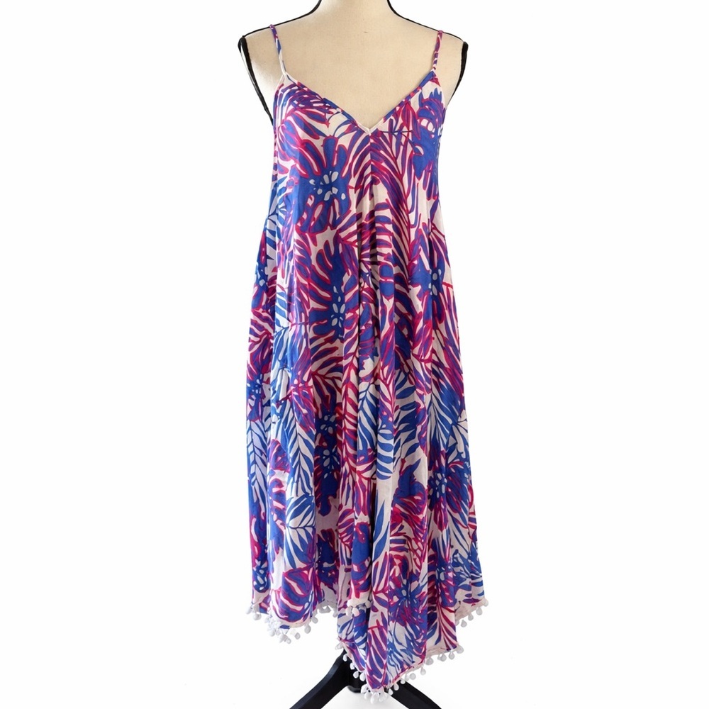 Japna Pink and Blue Leaf Print Dress